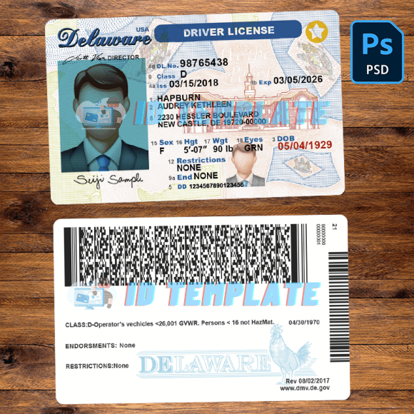 Delaware Driver license Template