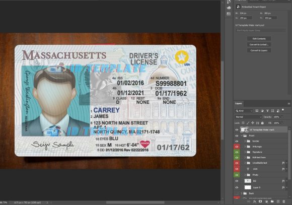 Massachusetts Driving License PSD Template