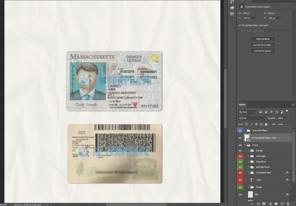 Massachusetts Driving License PSD Template