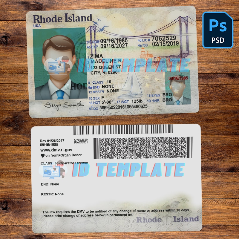 Rhode Island Driving license Template