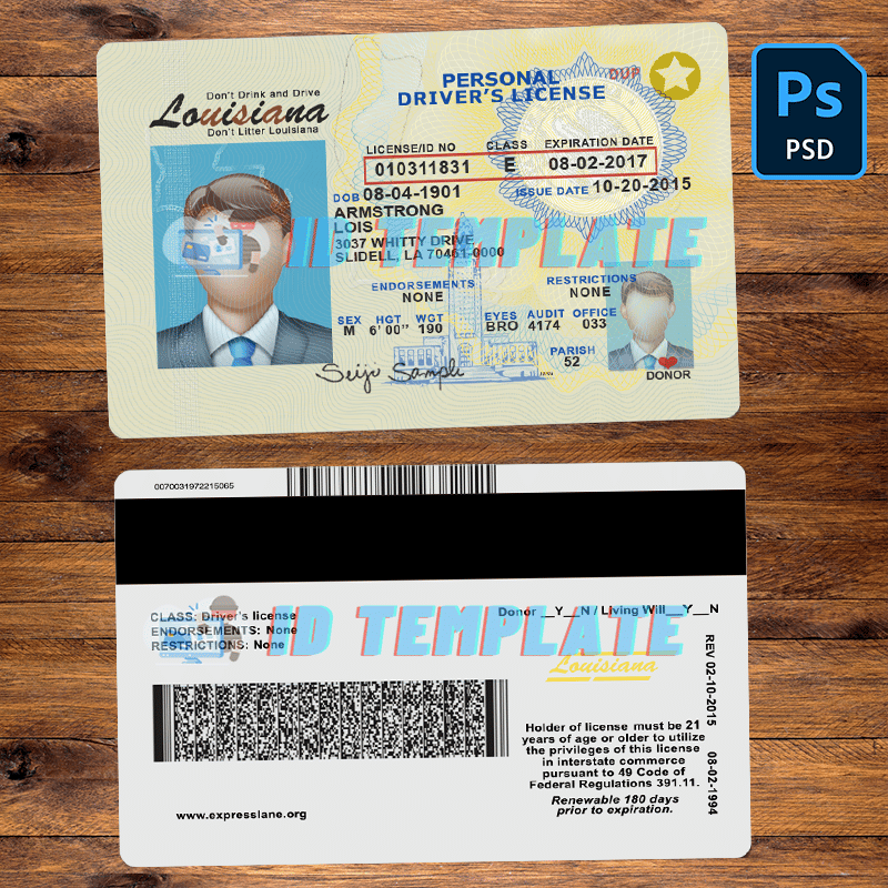 Louisiana Driving license Template