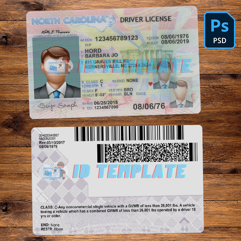 North Carolina Driving license Template