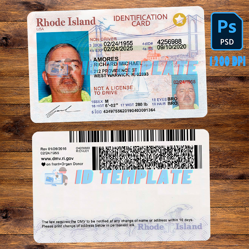 Rhode Island ID Card Template New